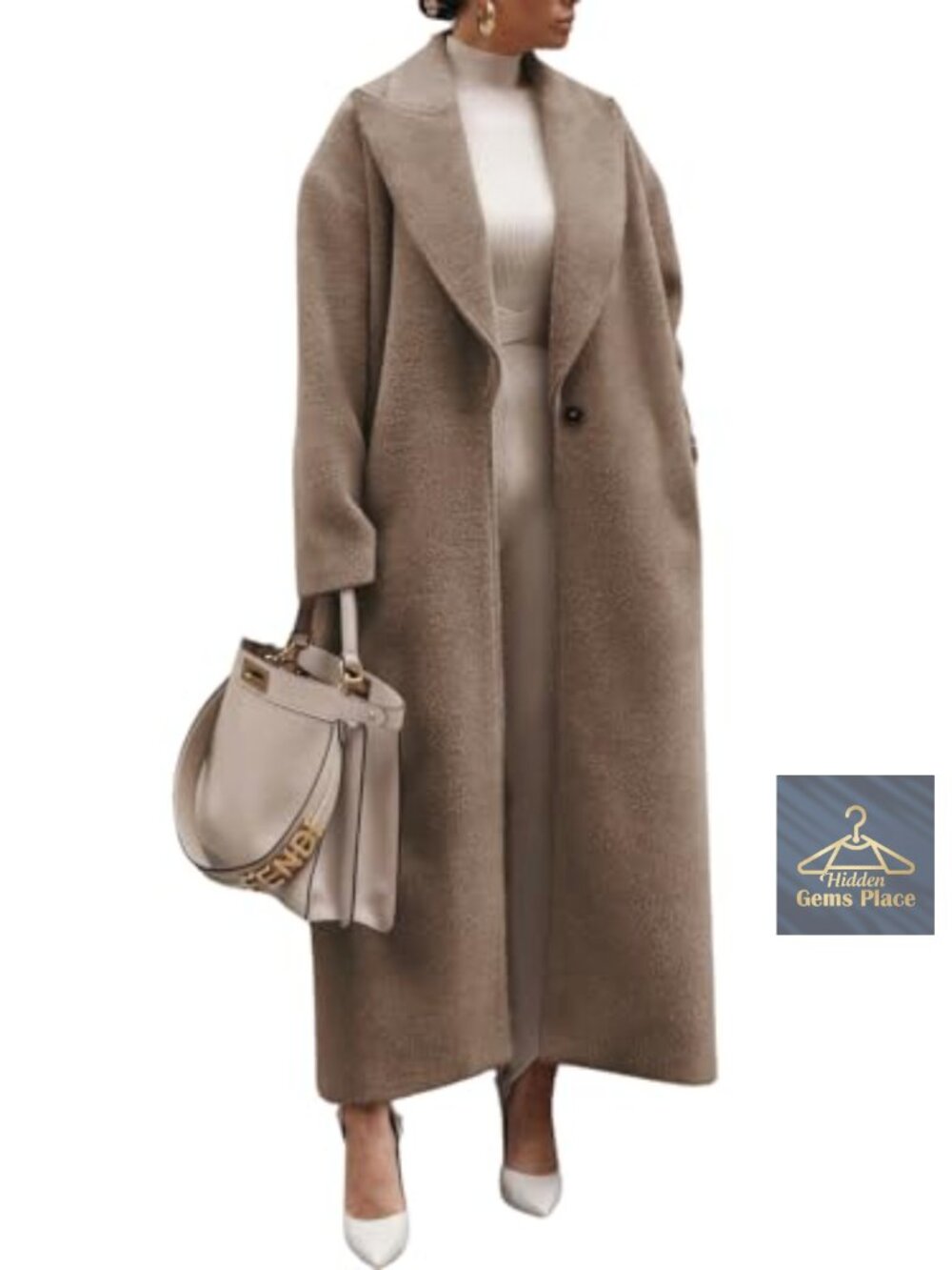 Wool Blend Notch Lapel Maxi Overcoat Pockets